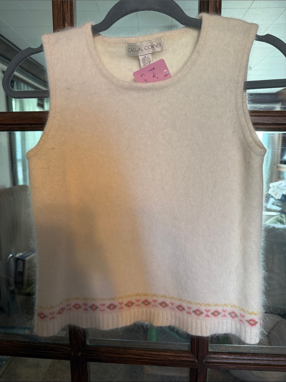 Casual Corner Vintage Angora Wool Blend Beaded Sweater Vest Ivory L Grandmacore